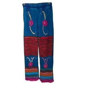 KPC 100% Cotton Embroidered 90's Y2K PatchworkPants, Boho Hippie Free Spirit, XL
